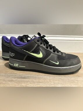 Nike Air Black Sneaker with Lime Green Swoosh and Purple Lining